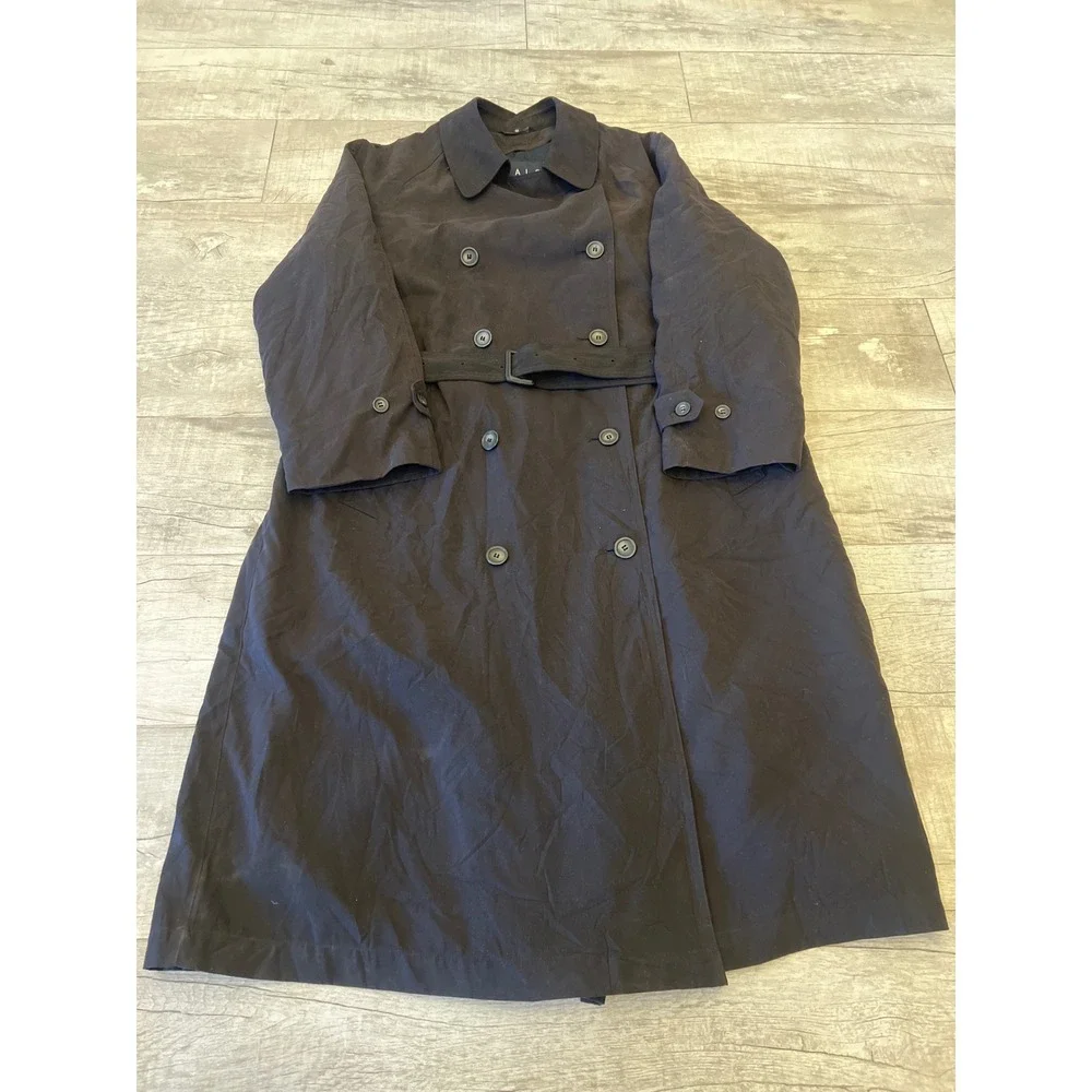 Ralph Ralph Lauren Mens Black Double Breasted Belted Trench Coat 42L Long Jacket